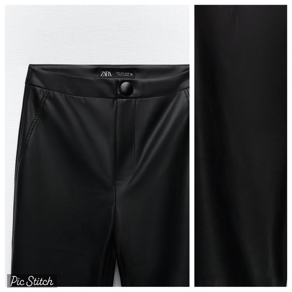 NWT. Zara Black Faux Leather High-waist Leggings. Size M. - Picture 6 of 11